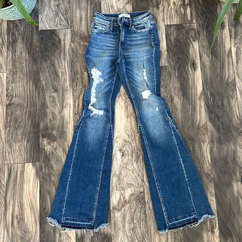Distressed Flare Leg Jeans FLYING MONKEY